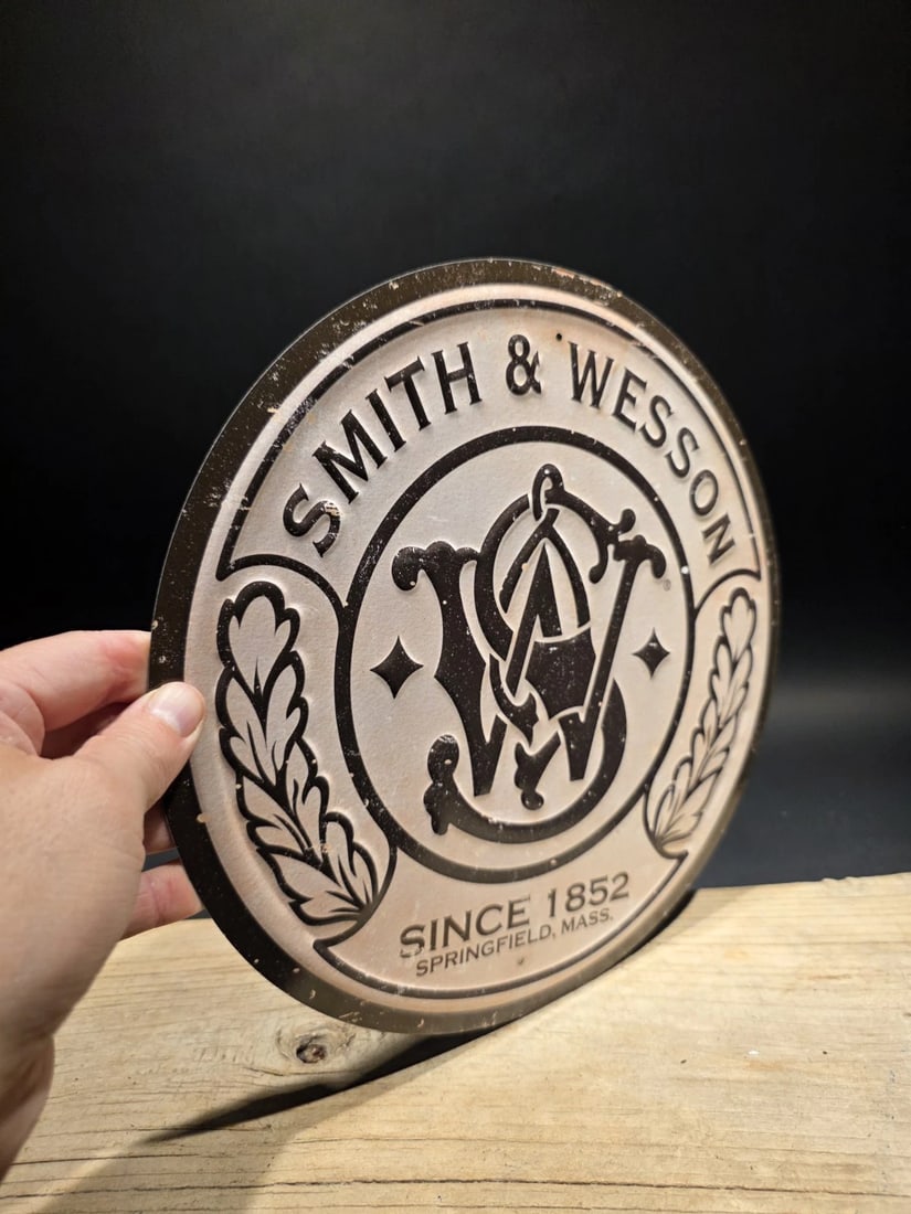 11 1/2" Round Metal Smith & Wesson Sign - 3
