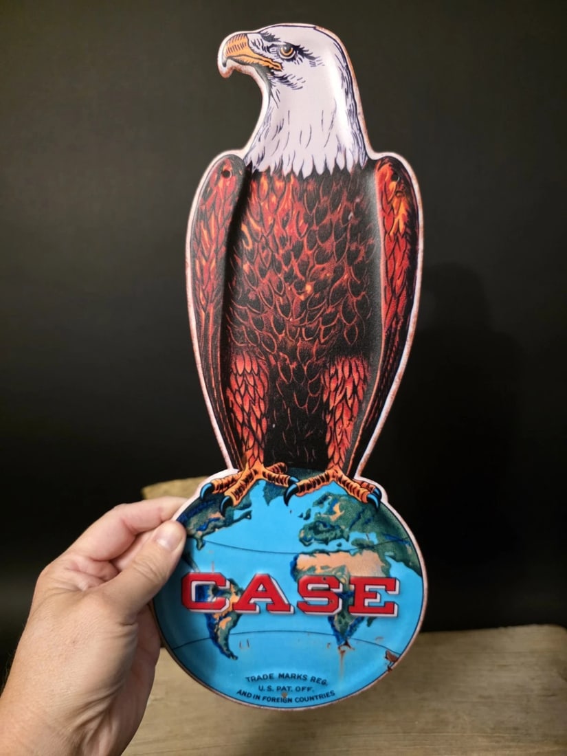 16" Vintage Style Case IH Old Abe Metal Sign Die Cut Eagle on Globe - 5