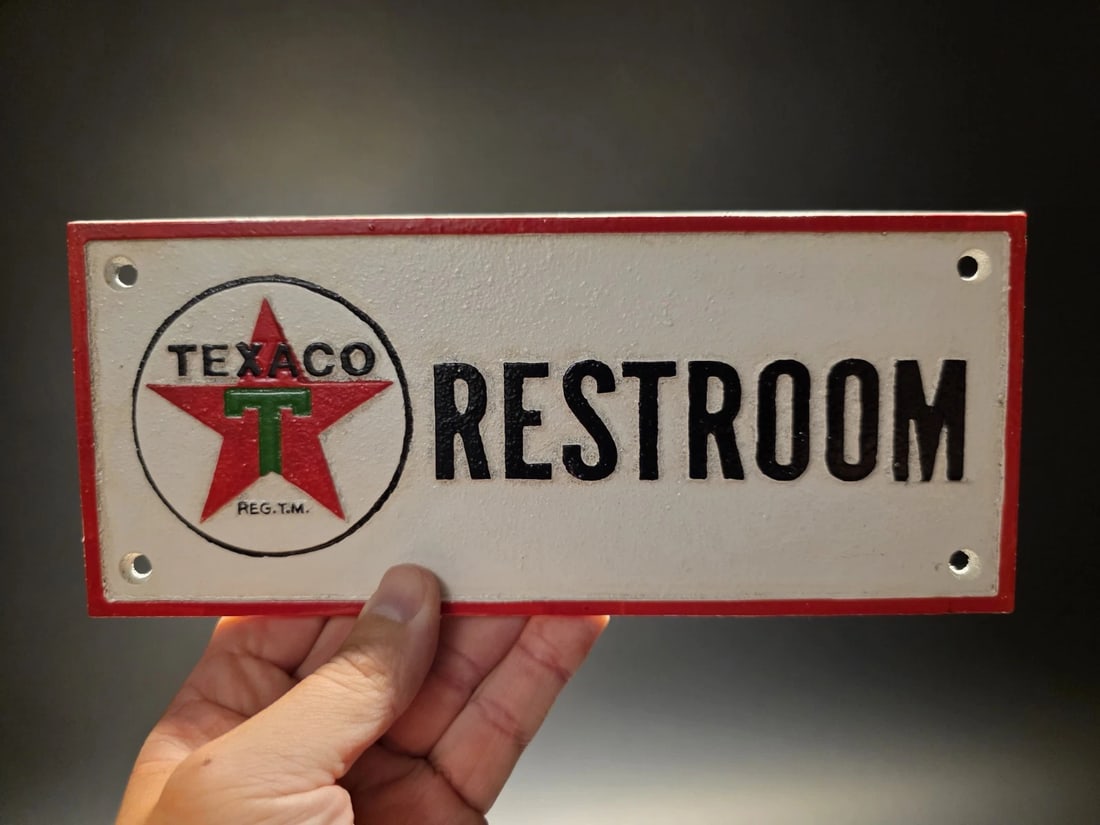 Cast Iron Texaco Restroom Sign Plaque - 2