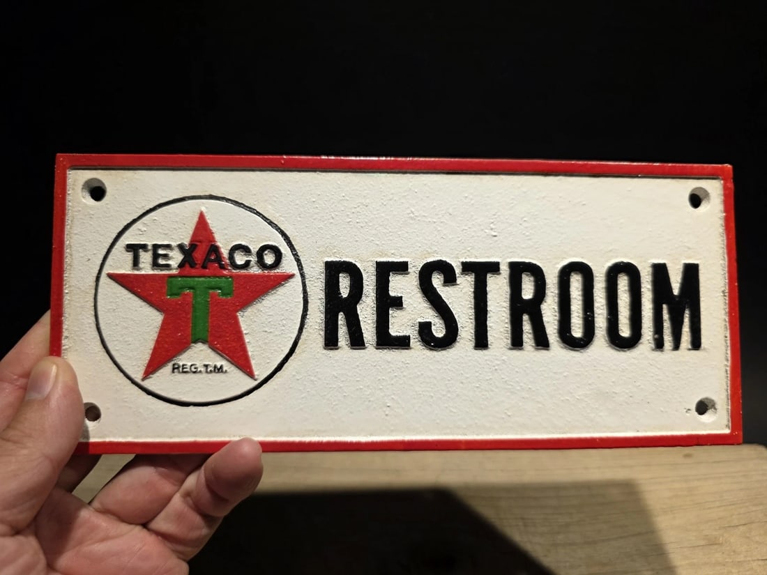 Cast Iron Texaco Restroom Sign Plaque - 5
