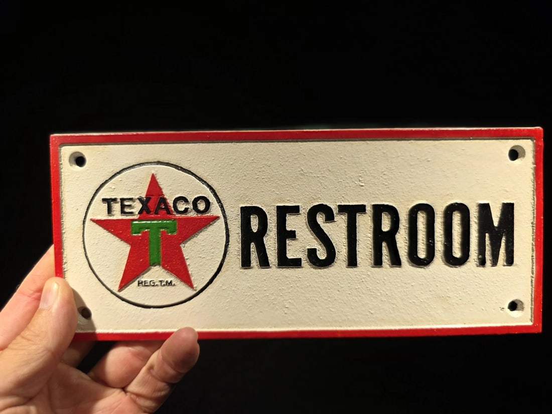 Cast Iron Texaco Restroom Sign Plaque - 6