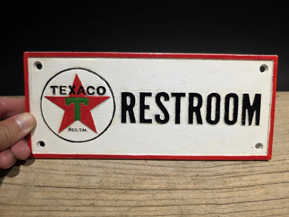Cast Iron Texaco Restroom Sign Plaque - 9