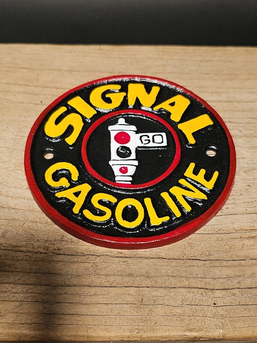 Cast Iron Signal Gasoline Gas Oil Sign Plaque - 10