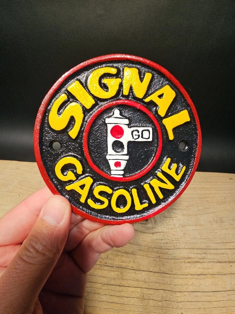 Cast Iron Signal Gasoline Gas Oil Sign Plaque - 12