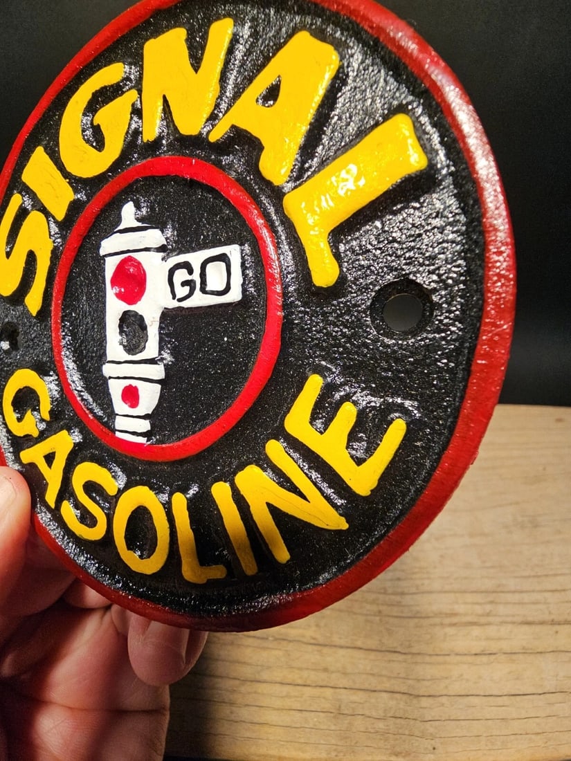 Cast Iron Signal Gasoline Gas Oil Sign Plaque - 13