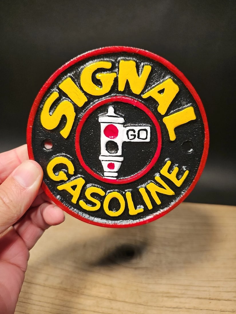 Cast Iron Signal Gasoline Gas Oil Sign Plaque - 2
