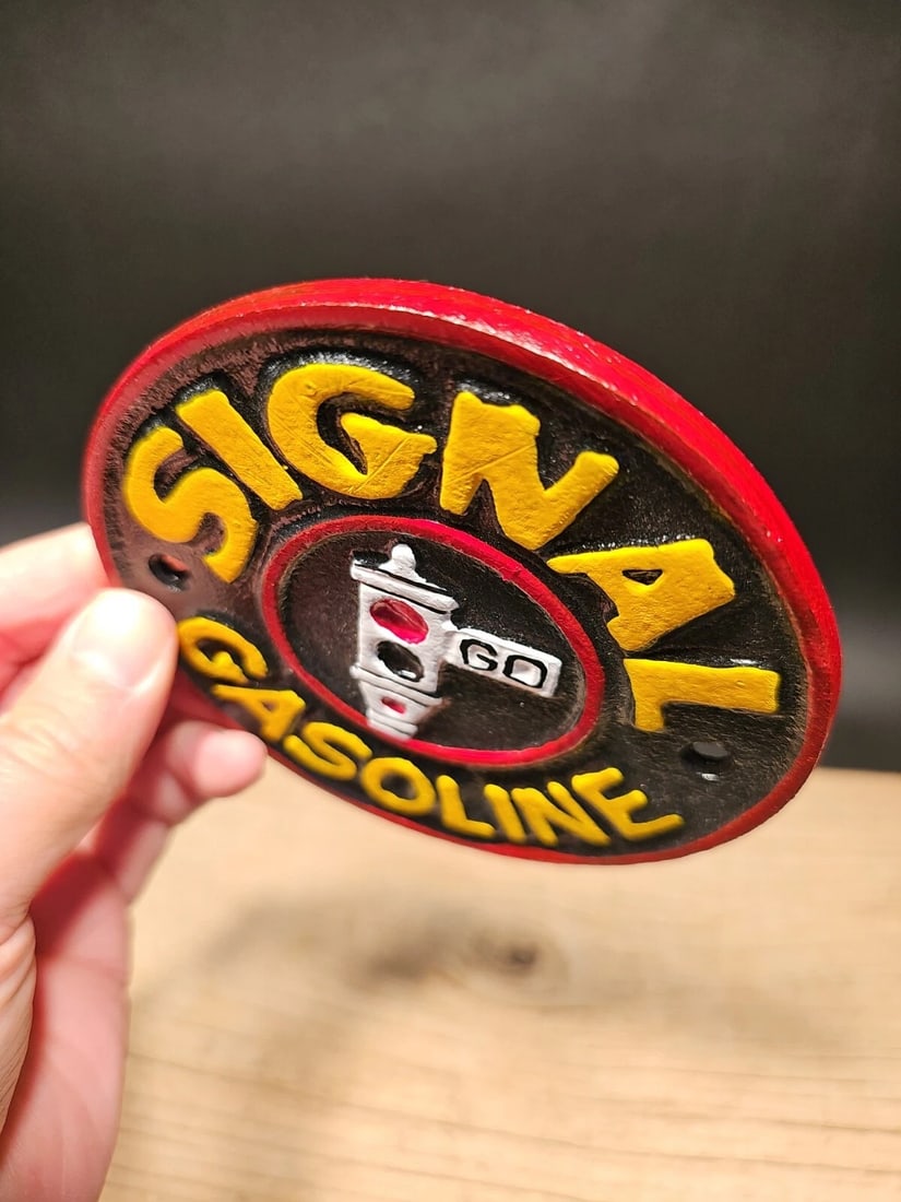 Cast Iron Signal Gasoline Gas Oil Sign Plaque - 3