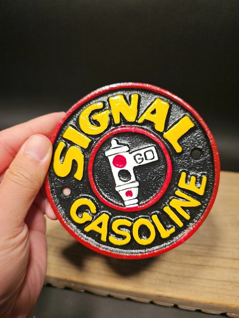 Cast Iron Signal Gasoline Gas Oil Sign Plaque - 7