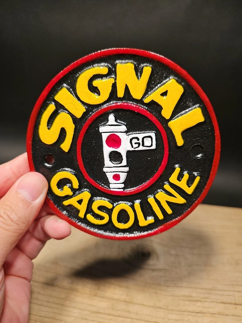 Cast Iron Signal Gasoline Gas Oil Sign Plaque - 8