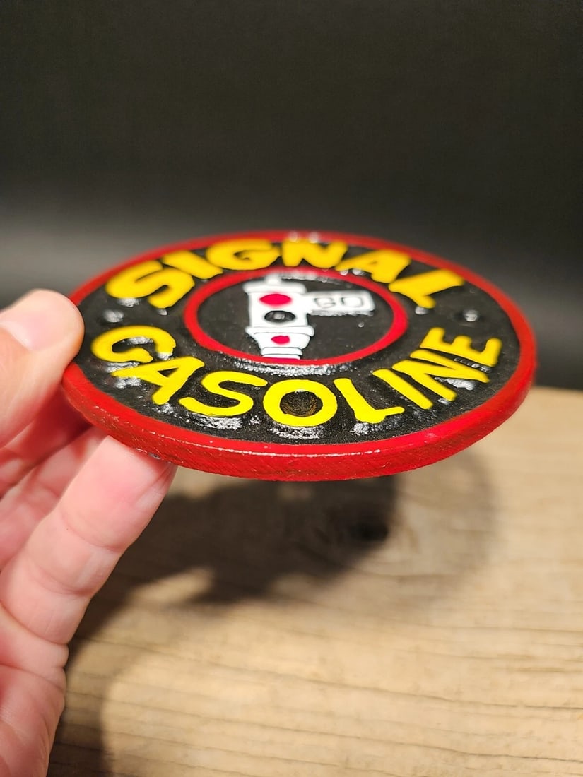 Cast Iron Signal Gasoline Gas Oil Sign Plaque - 9