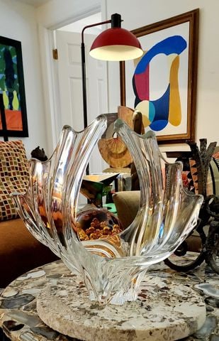 Large vintage Vannes Le Chatel sculptural crystal glass centerpiece bowl made in FranceLarge vintage - 5