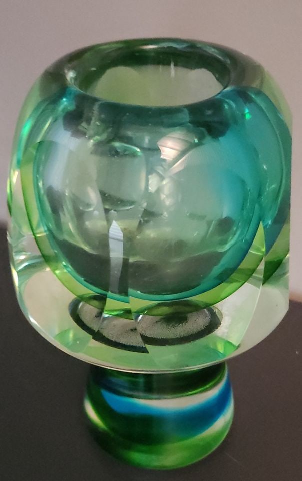Heavy Murano design solid art glass small vase and candle holder.: Heavy Murano design solid art glass small vase and candle holder. Reserve: $300.00 Shipping: Domestic: Shipping rates are determined by destination International: Foreign shipping rates are