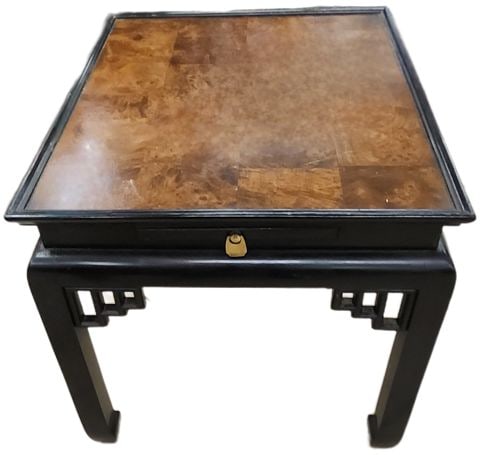 Pair of Mid-Century (22Wx26Dx22H) Chinese Themed Authentic Ethan Allen Side Tables w/ Burl Wood Tops - 4