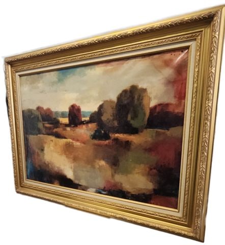 Bold 30x40 vintage impressionist landscape oil painting w/ vibrant colors & texture in guilded frame - 6