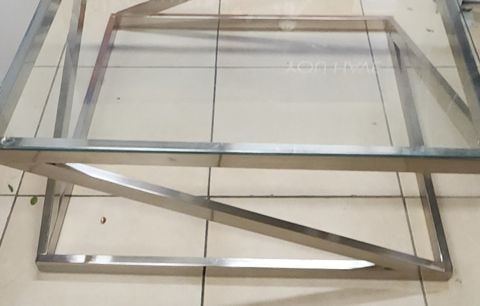 Vintage Signature Design Modern Brushed Nickel & Glass 36" Square Coffee Table by Ashley® - 3