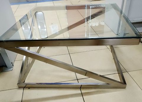 Vintage Signature Design Modern Brushed Nickel & Glass 36" Square Coffee Table by Ashley® - 4