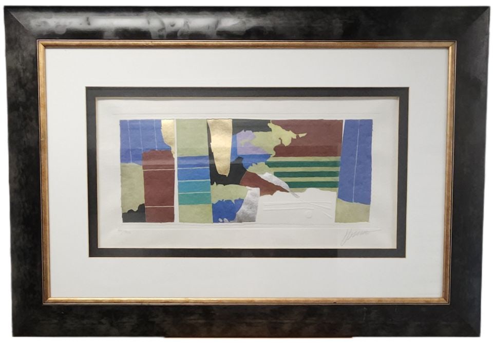 Max Hayslette, 1997 Ltd Edition Abstract Lithograph w/ Metallic Foil Accent "Cranberry Delight I": Max Hayslette (June 11, 1929 – Dec 21, 2024) was an acclaimed American painter, exhibit designer and graphic artist known for his romantic landscapes and abstract, modernist paintings. He was hi