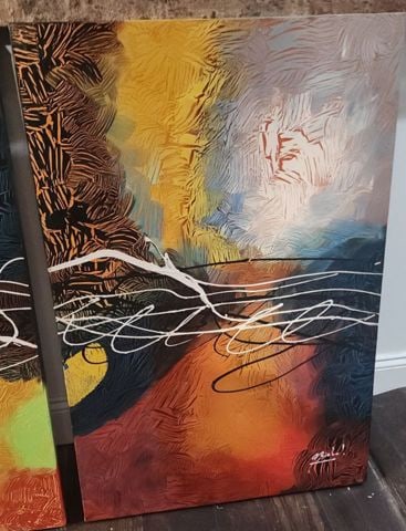 Vintage Modern set of 3 impasto-style abstract paintings (triptych), - 5