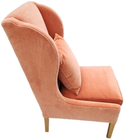 Vintage deco hi back upholstered accent club chair w/ distinctive orange velvet fabric - 2