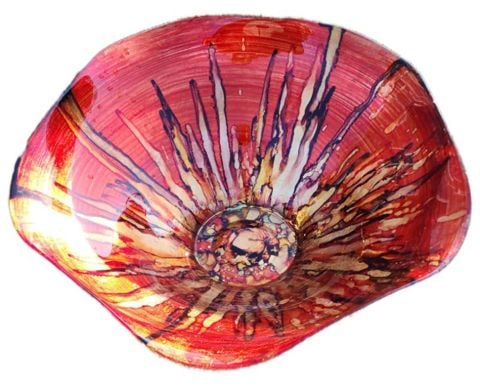 Brilliant modernist vintage art glass centerpiece bowl. - 2