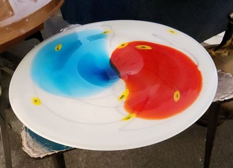 Murano -Vibrant 17"D Art Glass Centerpiece Charger Attributed to Fulvio Bianconi. - 6