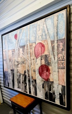 By Olivia... fabulous unique 40x60 mixed media abstract oil painting w/ wonderful messages & imagery - 4