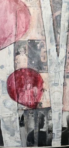 By Olivia... fabulous unique 40x60 mixed media abstract oil painting w/ wonderful messages & imagery - 7
