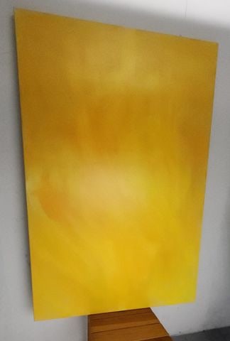 Large 60"x 40" masterful yellow/orange themed monochromatic abstract oil painting - 4