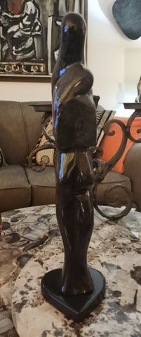 Vintage Black Onyx 17"H Sculpture of Female Figure w/ Abstract Madonna Imagery. - 3