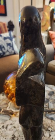 Vintage Black Onyx 17"H Sculpture of Female Figure w/ Abstract Madonna Imagery. - 4