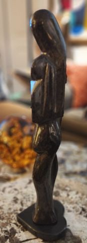 Vintage Black Onyx 17"H Sculpture of Female Figure w/ Abstract Madonna Imagery. - 5