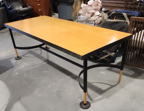Rare 80s Scandinavian modern industrial iron/wood dining table attribution Jonas Bohlin for Kä - 3