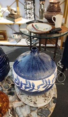 Large Fabulous Designer Hand-Painted Textured Hi-Gloss Ceramic Art Vase. 12" Diamater x 13"H - 3