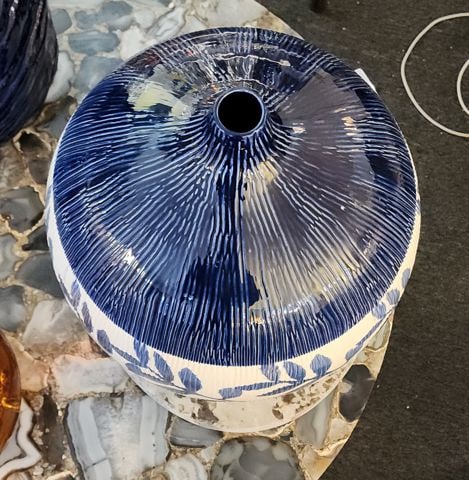 Large Fabulous Designer Hand-Painted Textured Hi-Gloss Ceramic Art Vase. 12" Diamater x 13"H - 4