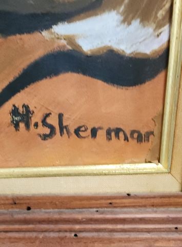 H. Sherman Vintage Mid-Century 24x30 Bold Cubist Abstract Oil Painting of Female Image. Signed. - 5