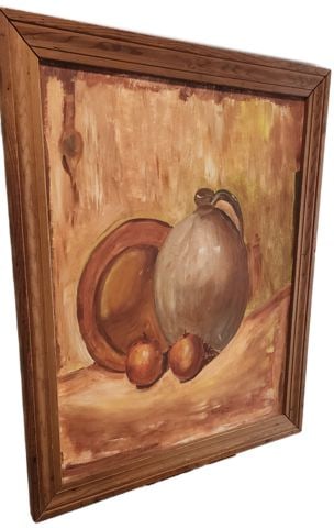 Vintage 36x40 still life oil painting on board. Rich texture. Great for a country or rustic dé - 4