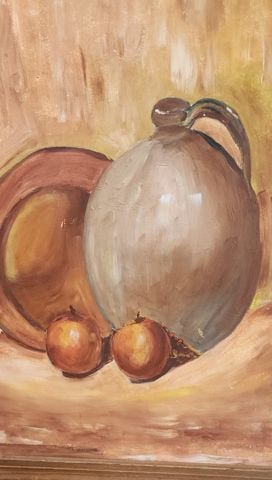 Vintage 36x40 still life oil painting on board. Rich texture. Great for a country or rustic dé - 5
