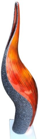 Hi-Design tall 24" vintage organic modern painted wood sculpture w/ contrasting red laquer & black - 6