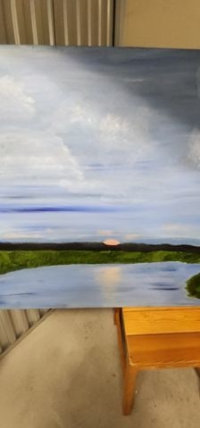 Original land & seascape impressionist oil painting. Very serene w/ inspiring perspective. 60x36" - 2