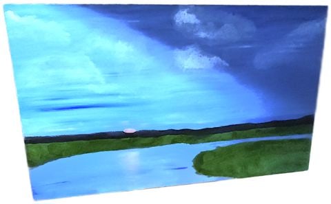 Original land & seascape impressionist oil painting. Very serene w/ inspiring perspective. 60x36" - 3