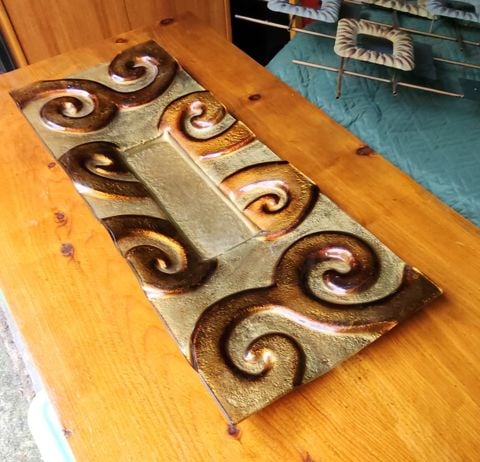 Vintage large mid-century modern heavy glass art centerpiece tray w/ bold sculptural look. 36" x 12" - 4
