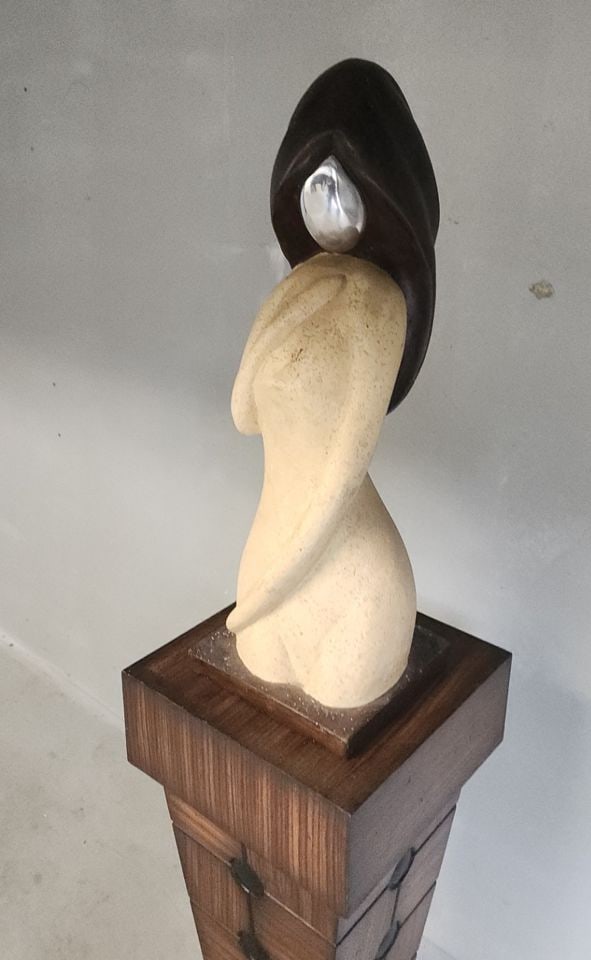 Rare vintage retro abstract hand-painted ceramic sculpture interpreting a female figure. 22h x 9 x 9 (1 of 7)