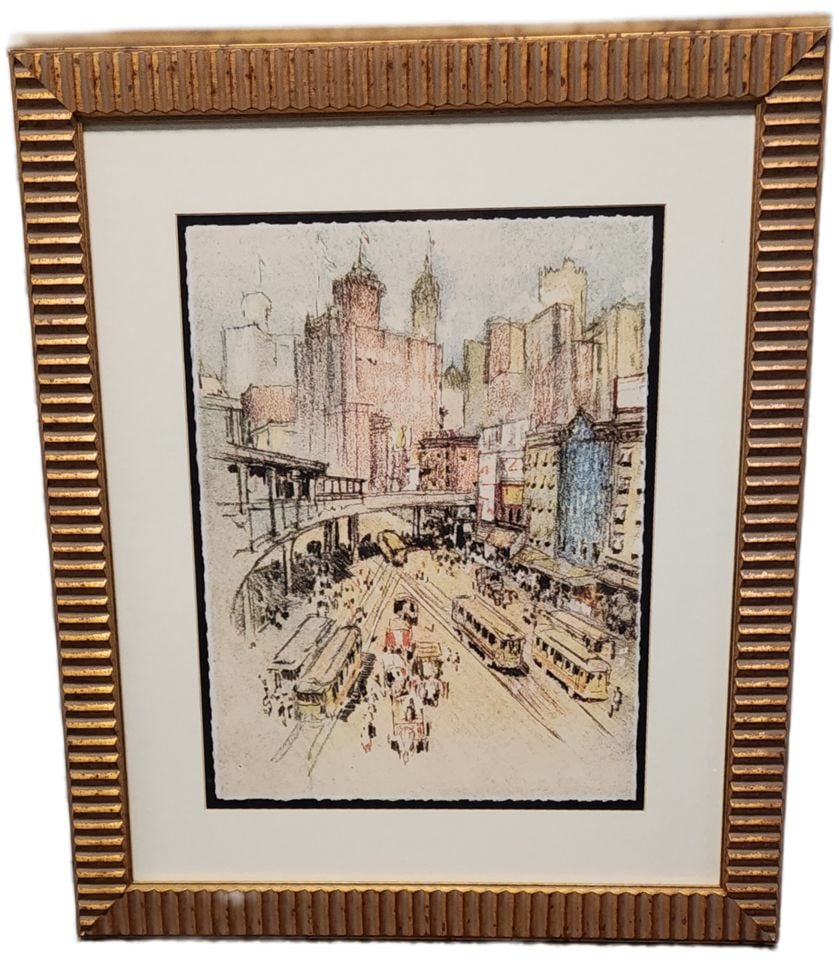 Joseph Pennell vintage print of 1909 etching titled "Battery Park near Bowling Green".: Title: Joseph Pennell vintage print of 1909 etching titled "Battery Park near Bowling Green". Description: Joseph Pennell vintage print of 1909 etching titled "Battery Park near Bowling Green". Reserv