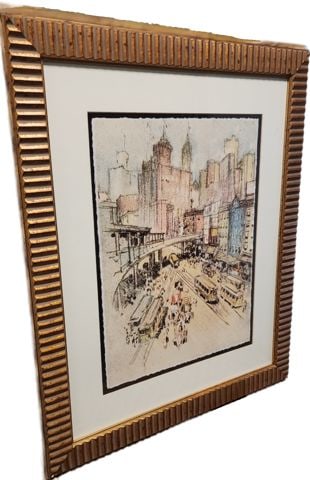 Joseph Pennell vintage print of 1909 etching titled "Battery Park near Bowling Green". - 3