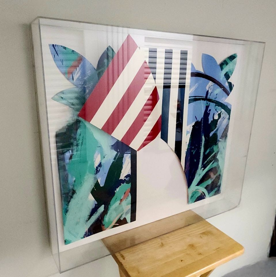 Park Gate by Jay Phillips 1983 Ltd Edition Wall Sculpture Silkscreen on Metal in 31x37x5 Lucite Box: Title: Park Gate by Jay Phillips 1983 Ltd Edition Wall Sculpture Silkscreen on Metal in 31x37x5 Lucite Box Description: Jay Phillips' (1954 -1987) is a recognized American artist whose works have been