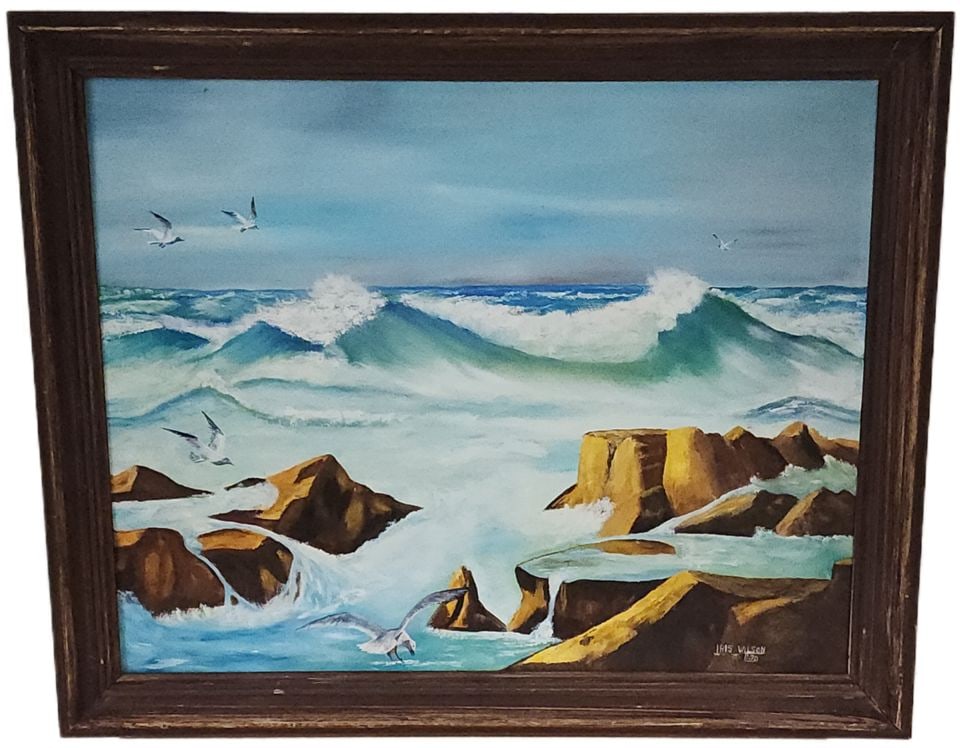 Ruthless Sea, 1970 Striking Original Impressionist Oil Painting by Iris Wilson. Image 16" x 20". (1 of 8)