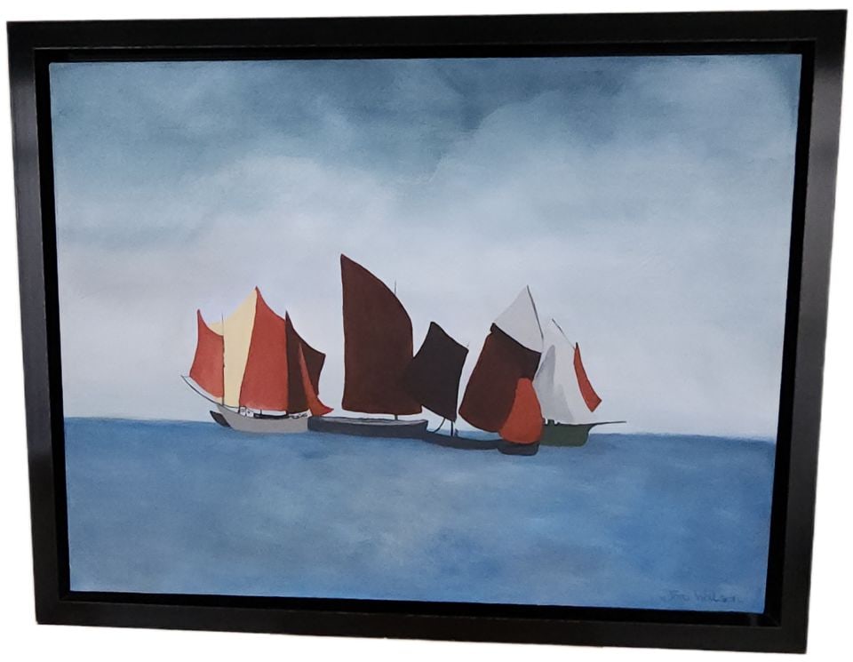 Jane Watson's 40×48 Original Iconic Oil Painting, RED SAILS Capturing the Wonder of Sailboats (1 of 7)