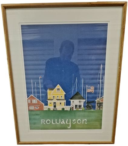 Impressionist Signed Lithograph of Costal Village Titled "Rowayton" by Sandra Farley Aldrich.18x24" - 2