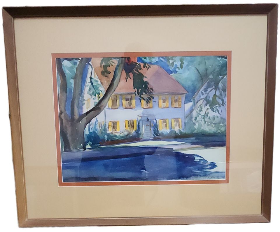 Wonderful original vintage watercolor depicting a home with its surrounding foliage.: Title: Wonderful original vintage watercolor depicting a home with its surrounding foliage. Description: Wonderful original vintage watercolor depicting a home with its surrounding foliage. Reserve: $