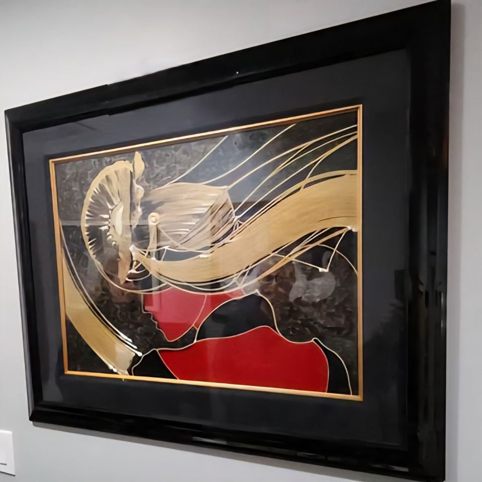 Martiros Manoukian, Ltd Edition Deco Mixed-Media silkscreen under glass, "Golden Grace" (1 of 2)